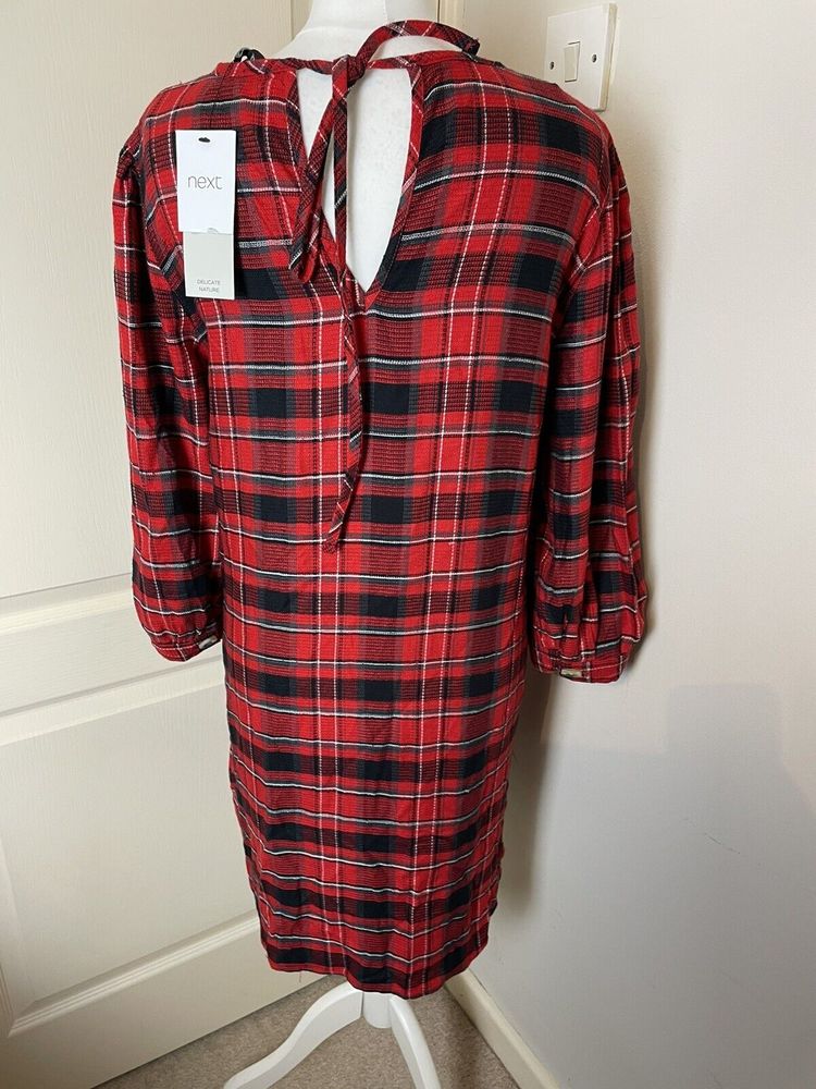 Next Size 10 Check Plaid Shift Dress Red Tartan Smock Festive Xmas Party Black - Picture 6 of 12